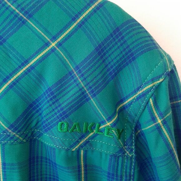 Oakley Adult Mens XL Blue Plaid Long Sleeve Button Up Shirt - Picture 7 of 9